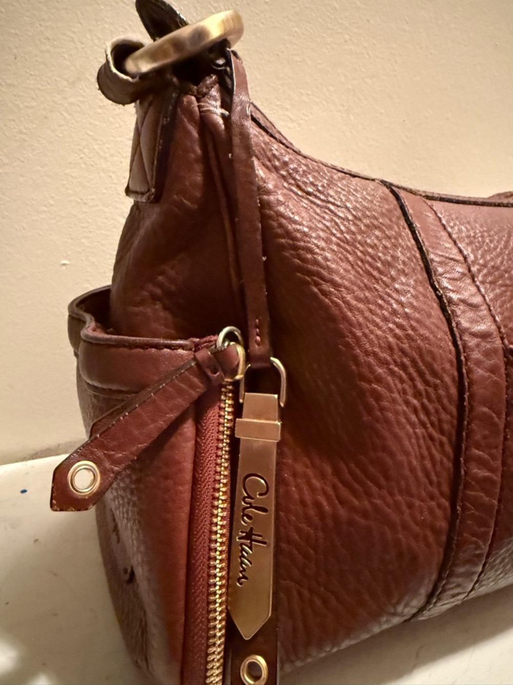 Cole Haan Hobo Brown Leather Shoulder Bag With Braided Strap - Picture 10 of 15